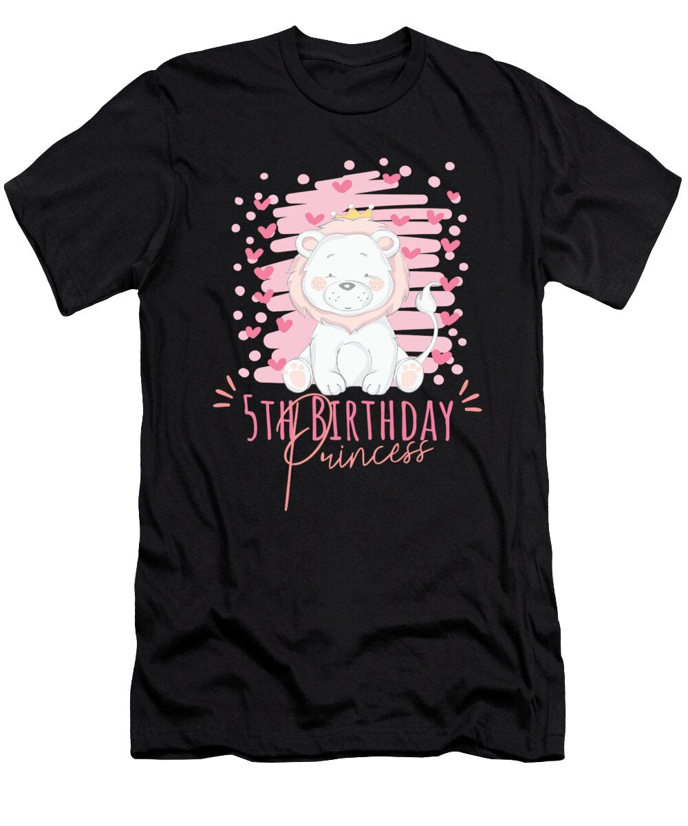 5th Birthday Princess Girl 5 Years Old Lion Lover Bday Print Art Grabitees T-Shirt