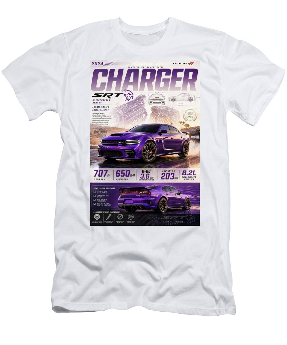 Dodge Charger Srt 2024 Car Poster Treasure Auto Wall Art Sampadart Gallery T-Shirt
