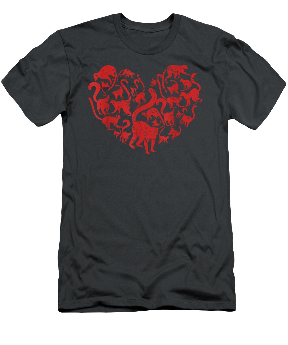 Funny Heart Love Lemur Vintage Valentines Day Mariad Errol T-Shirt