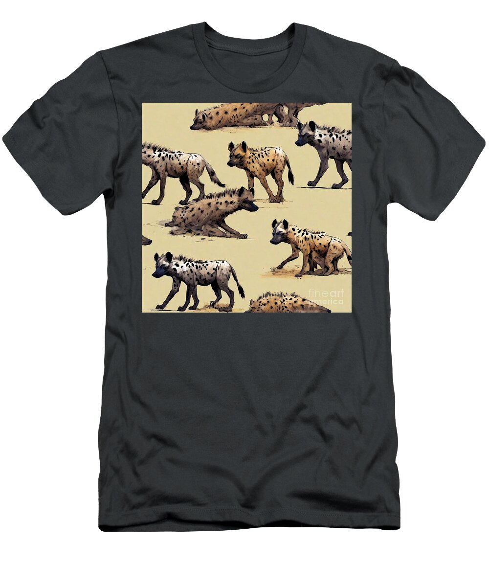 Hyenas Clustered Together Scavenging Moist Savannah Plains Rhys Jacobson T-Shirt